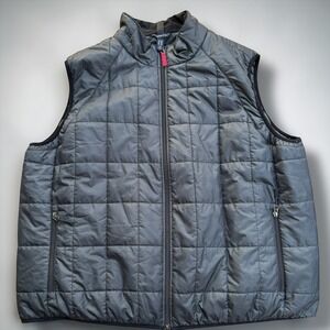 Lands End Mens 3XL Puffer Vest Black Square Quilt Full Zip Fleece Collar
